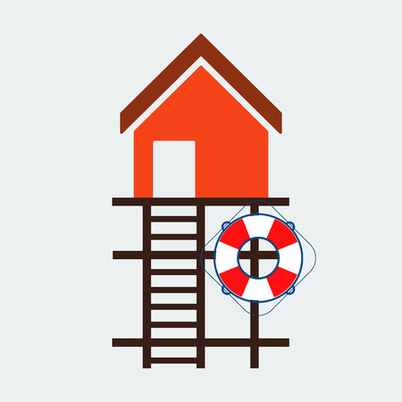 Lifeguard stations icon.Flat design.Beach lifeguard house logo or label template.Vector Illustrationのイラスト素材