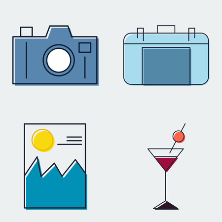 Travel and Tourism Line Icons Set.Silhouette Flat Design Symbols And Signs. Vector Illustrationのイラスト素材