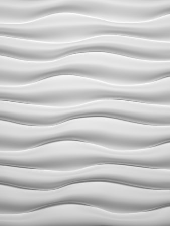 White panel in the form of waves.3d render illustration. Interior wall panel pattern. White seamless...