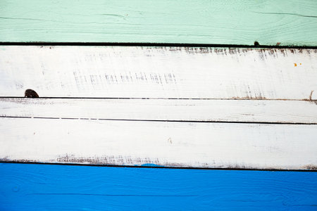White and blue painted wooden boards background. wooden planks texture.の写真素材