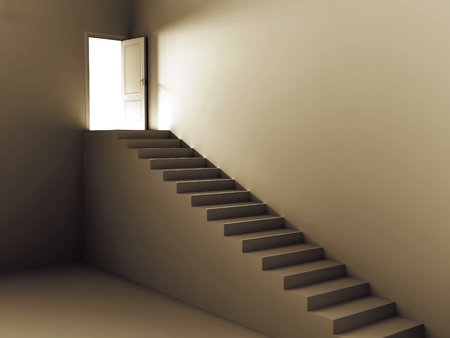 stairs to door of lightの写真素材