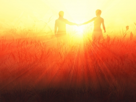 romantic couple at sunriseの写真素材
