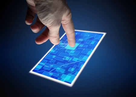 touching screen (with clipping path)の写真素材