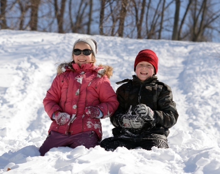 children playing in snowの写真素材