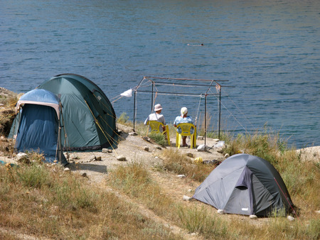 summer camp on the beachの写真素材
