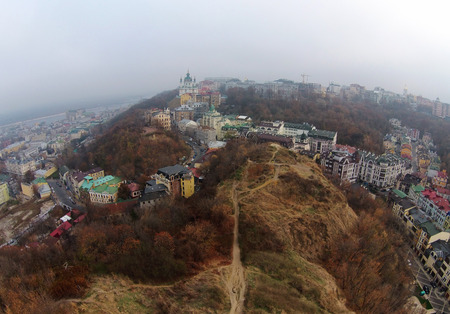 aerial panorama of Kiev Podol from Castle Hillの写真素材