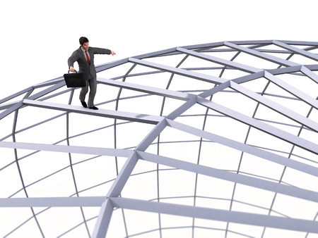 businessman walking on top of the sphereの写真素材