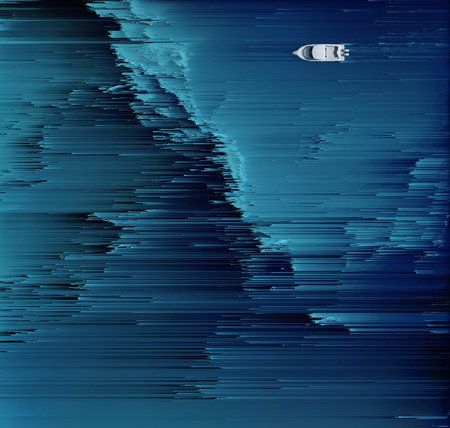Boat floats on the digital oceanの写真素材