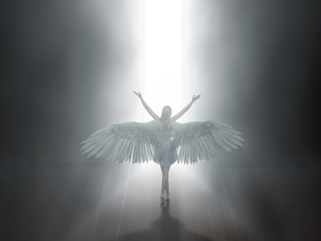 angel before open door to heavenの写真素材