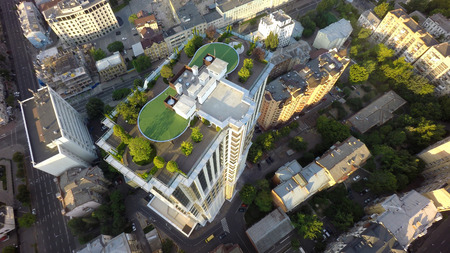 Summer morning in Kiev, roof garden,  aerial viewの写真素材