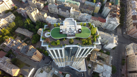 Summer morning in Kiev, roof garden,  aerial viewの写真素材