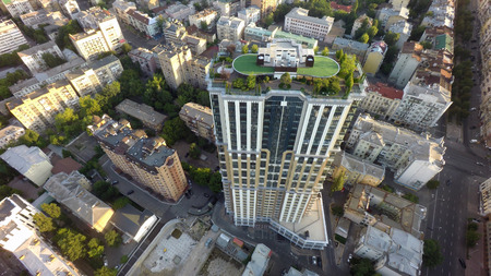 Summer morning in Kiev, roof garden,  aerial viewの写真素材