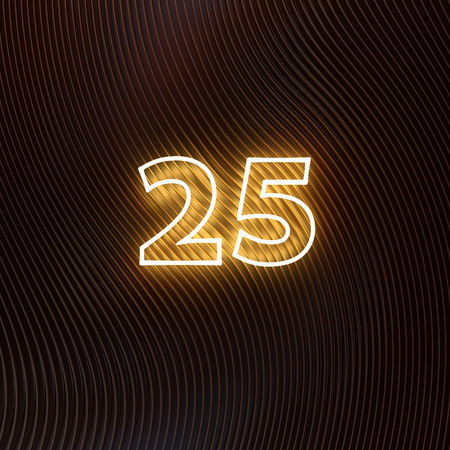 glowing number twenty five, 25  on dark backgroundの写真素材