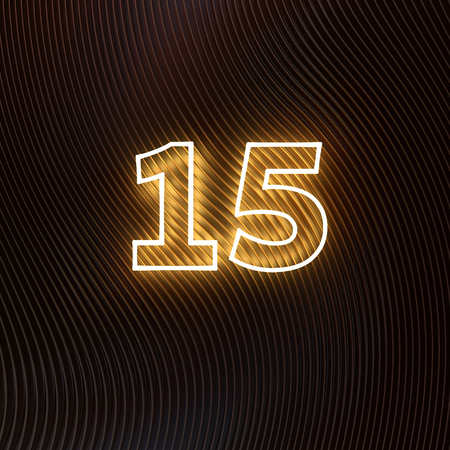 glowing number fifteen, 15  on dark backgroundの写真素材