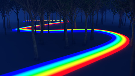 rainbow way through the dark forestの写真素材