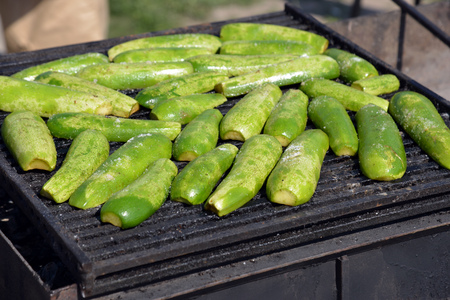 grilled vegetables, cooking in the open airの写真素材