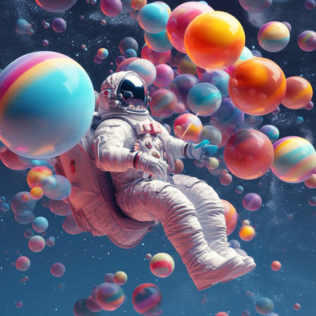 astronaut flying in balloonsの素材