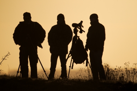 Birdwatchers backlit, Staffordshire, January 2011の写真素材