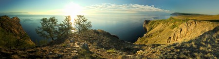 Panorama of rocky coast. Lake Baikal.の写真素材