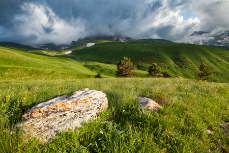 Mountain hills and alpine meadows of Lagonaki, Caucasus, Russiaの写真素材