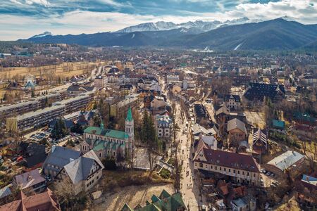 Aerial view of Zakopane and Tatry mountains at early spring, Polandの写真素材