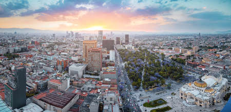 Mexico city aerial view from Torre Latinoamericana. Palacio de Bellas Artes, Alameda Central and downtownのeditorial素材