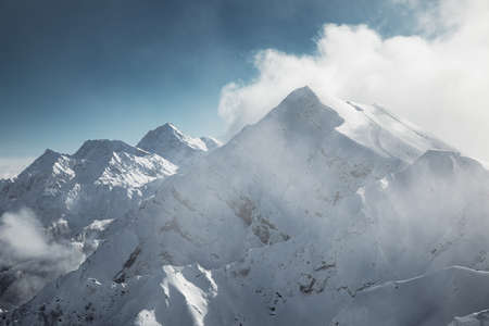 Close up view of Caucasus mountains from the Rosa Peak. Krasnaya Polyana (Rosa Khutor alpine ski...