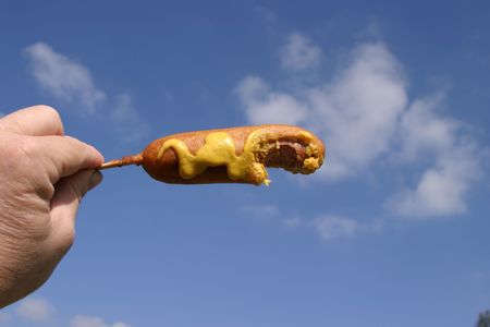 Corndog In The Sky With Mustard!の写真素材
