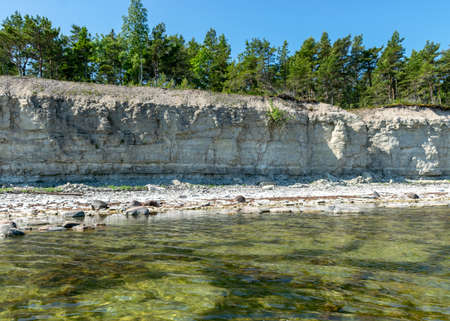 beautiful seaside landscape with white dolomite stone blocks, clear and transparent sea water, Tagalaht Bay, Saaremaa, Estoniaの写真素材