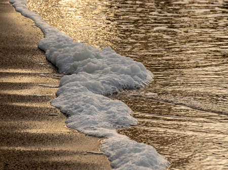 abstract backlit sea foam texture, beach and sea wavesの写真素材