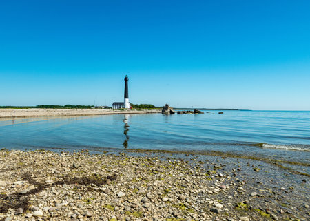 beautiful sightseeing of Saaremaa island in sunny clear day . Sorve lighthouse, Saaremaa island, Estoniaの写真素材