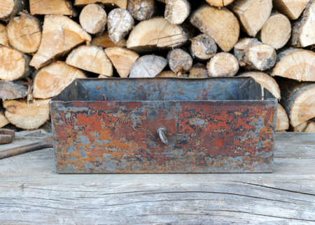 photo with metal waste bin, scrap metal, old iron boxの写真素材