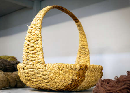 photography with a wicker basket, handmade, antique preserved to this dayの写真素材