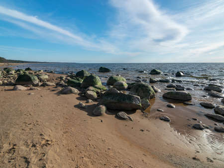 View of stony sea coast, Vidzeme Stony Seashore, Latviaの写真素材