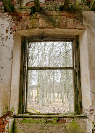various ruins of an old castle, fragments of ruins from an old building, ruined fragments of the...