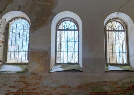 Fragments of an old church that have collapsed over time, the church has been abandoned, Karzdaba Orthodox Church, Cesvaine, Latviaの写真素材