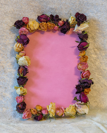still life with colorful roses frame, place for text, blurred background, holiday concept, happy...