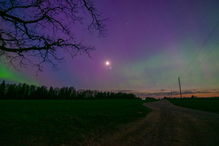 northern lights and its reflection the lake, beautiful northern lights shimmer over the lake,...