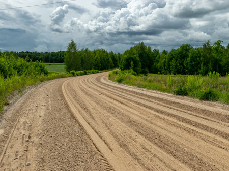 photo of dirt road, simple country road, graded road, summerの写真素材