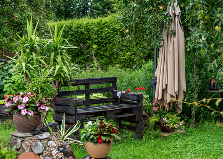 garden decorations, yard interior, various items for home decoration, gardener's concept, summerの写真素材