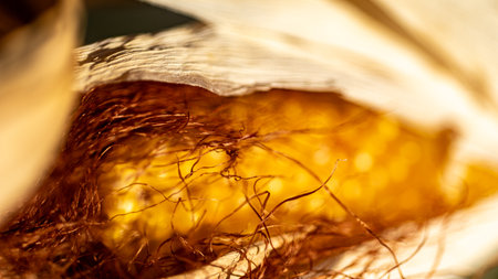 still life, close-up of corn, Zea mays, Common corn is a cereal crop, macro photographyの写真素材