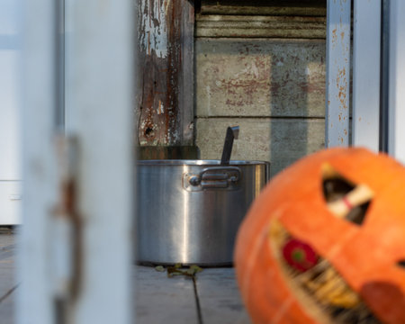 beautiful Halloween pumpkin, carved pumpkin for Halloween celebration, autumnの写真素材