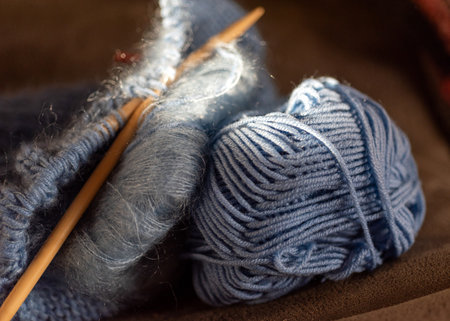 knitted handicraft, beautiful knitting pattern, handicraft concept, making clothes by hand, hobbyの写真素材