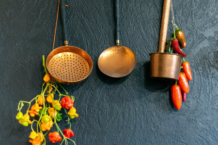 still life, colorful peppers of various shapes and colors, autumnの写真素材