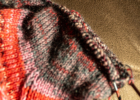 colorful knitted work in progress, handicraft concept, knit texture, wool handicrafts, hobby, winter...