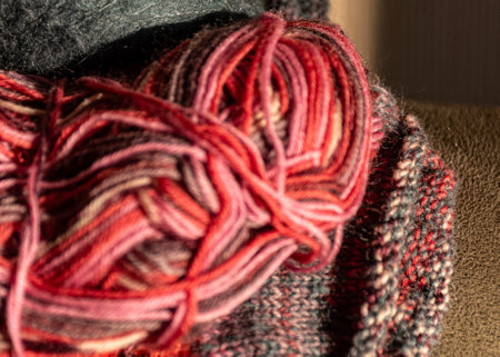 colorful knitted work in progress, handicraft concept, knit texture, wool handicrafts, hobby, winter...