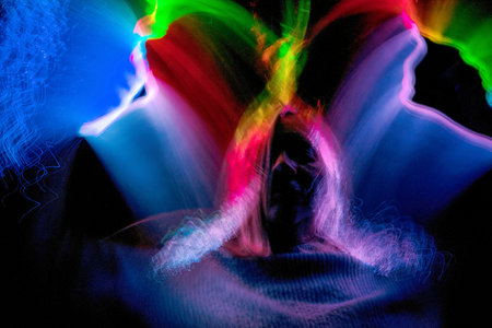 light fantasies, fuzzy, beautiful and colorful light paintings, abstract light lines and blurred facial contours, happy light texturesの写真素材