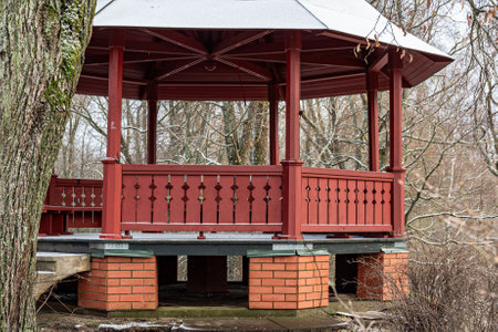 ValterkalniÅÅ¡, site of the former defensive rampart, fortification, bastion of the Order's castle, Valmiera, Latvia, winterの写真素材