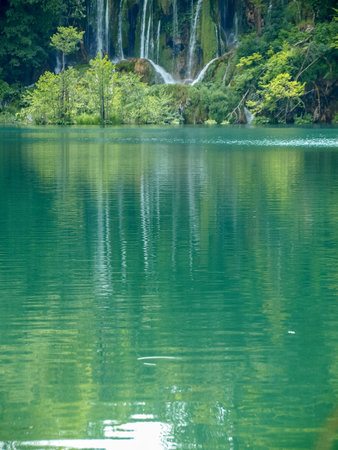 Small lake  in the green summer forest with turquoise waterの写真素材