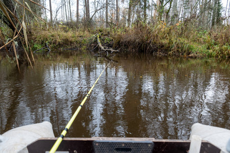 view from a boat to the river, fishing concept, free time entertainment, recreation in nature, great...